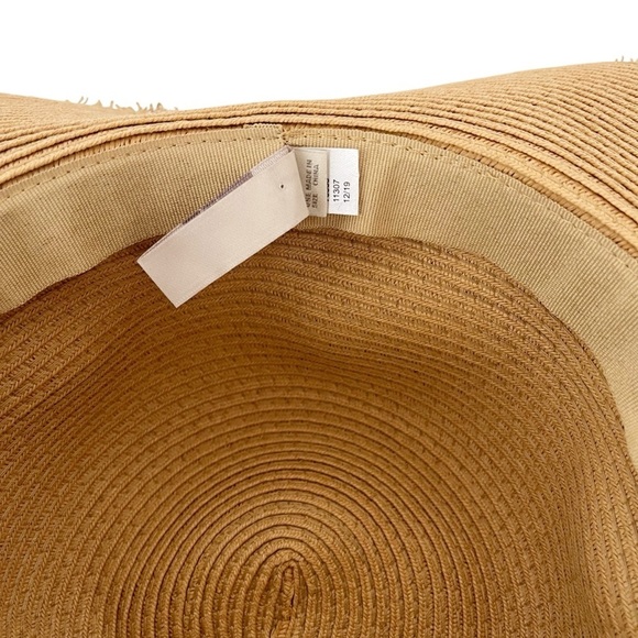 LOFT Straw Floppy Hat Tan Frayed Edge Packable Black Ribbon Summer Beach Light - Picture 8 of 8